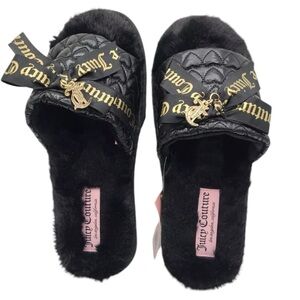 Juicy Couture L Furry Slippers JC-Hasen NWT Black